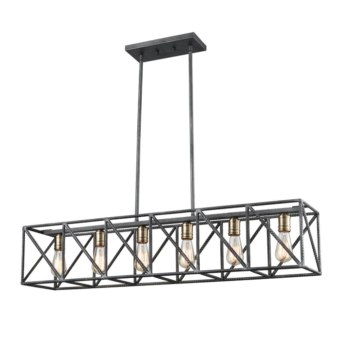 Crossbar 42'' Wide 6-Light Linear Chandelier - Silverdust Iron