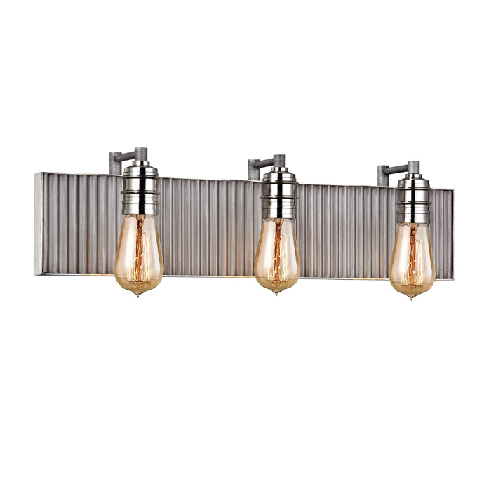 Corrugated Steel 24'' Wide 3-Light Vanity Light - Polished Nickel