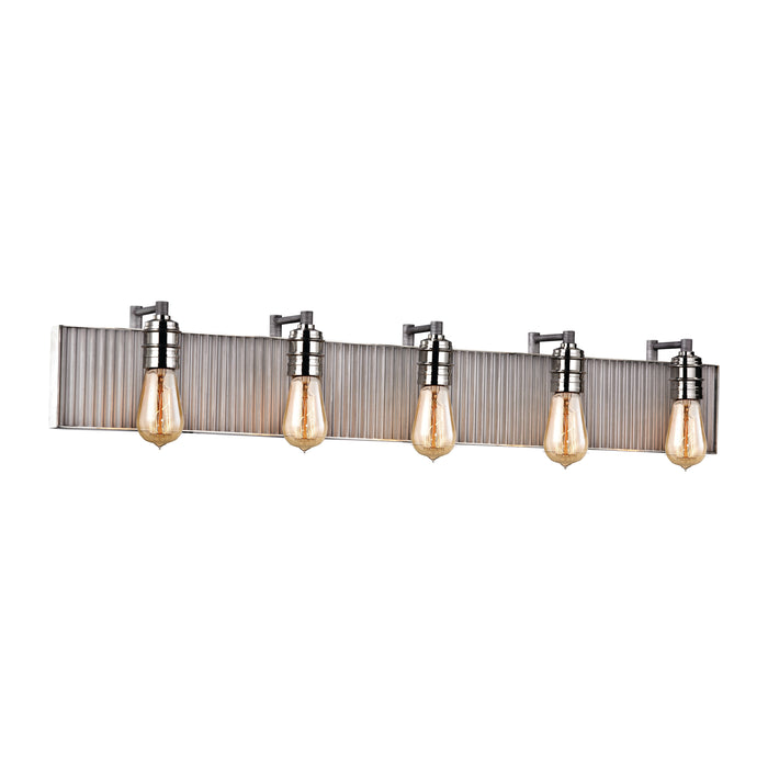 Corrugated Steel 40'' Wide 5-Light Vanity Light - Polished Nickel