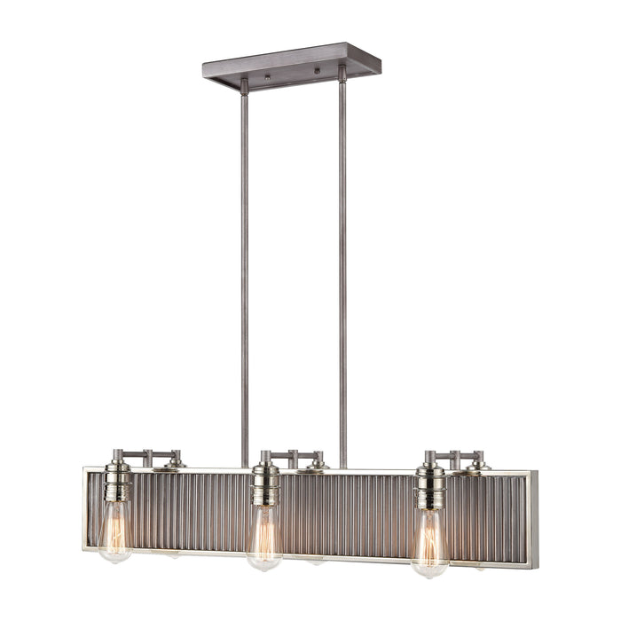 Corrugated Steel 32'' Wide 6-Light Chandelier - Weathered Zinc