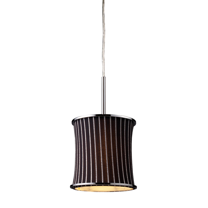 Fabrique 1-Light Drum Pendant in Polished Chrome and Pinstripe Black Shade