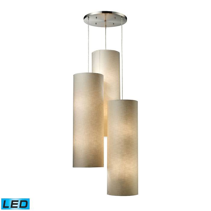 Fabric Cylinders 28'' Wide 12-Light Mini Pendant - Satin Nickel