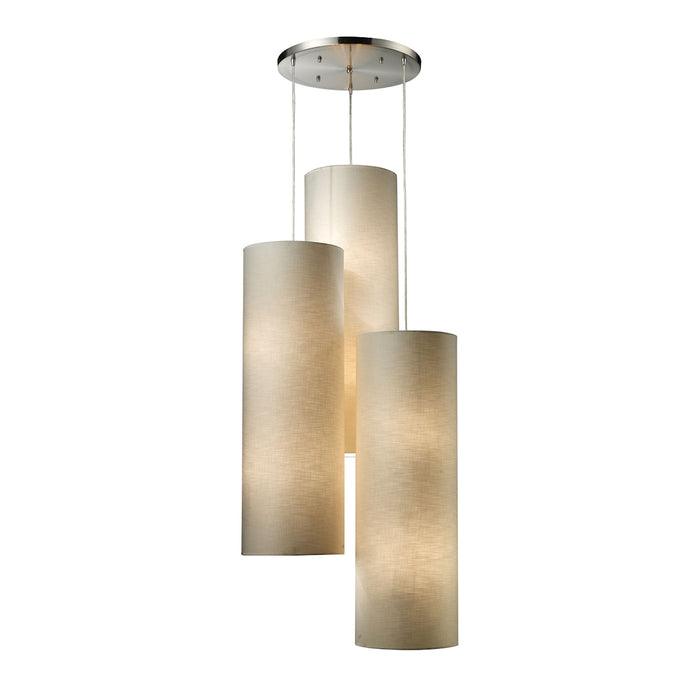 Fabric Cylinders 12-Light Round Pendant Fixture in Satin Nickel