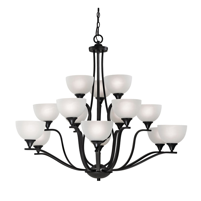 Bristol Lane 15-Light Chandelier in Oil Rubbed Bronze with White Glass