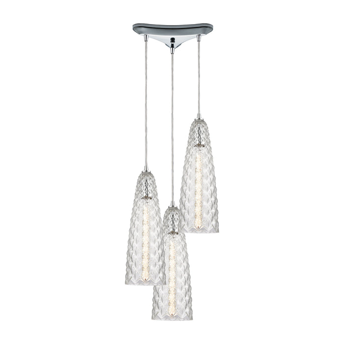 Glitzy 3-Light Triangular Mini Pendant Fixture in Polished Chrome with Clear Glass