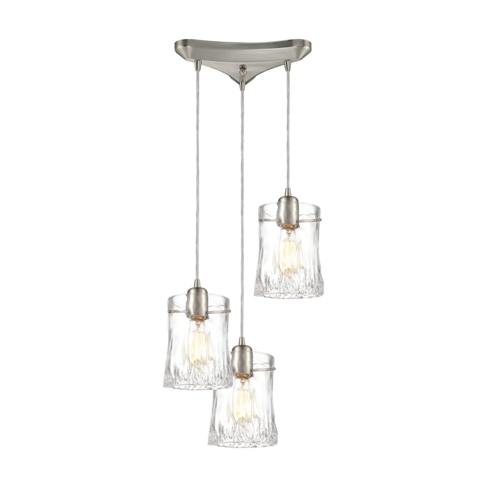 Hand Formed Glass 12'' Wide 3-Light Mini Pendant - Satin Nickel