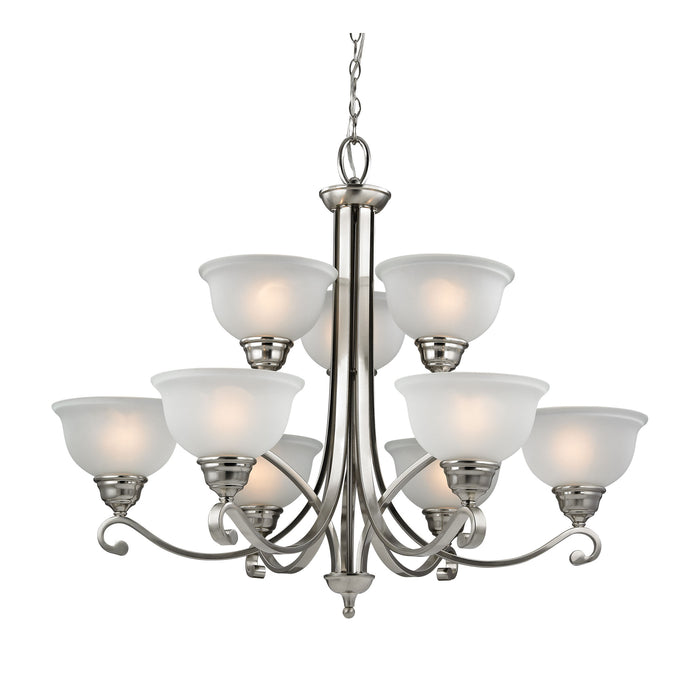 Hamilton 9-Light Chandelier in Brushed Nickel with White Glass