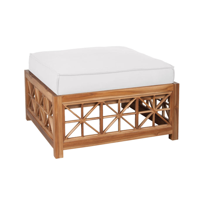 Teak Lattice Square Ottoman Cushion - White