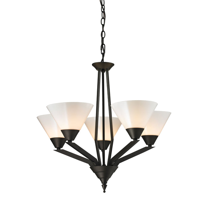 Tribecca 5-Light Chandelier in Oil Rubbed Bronze with White Glass