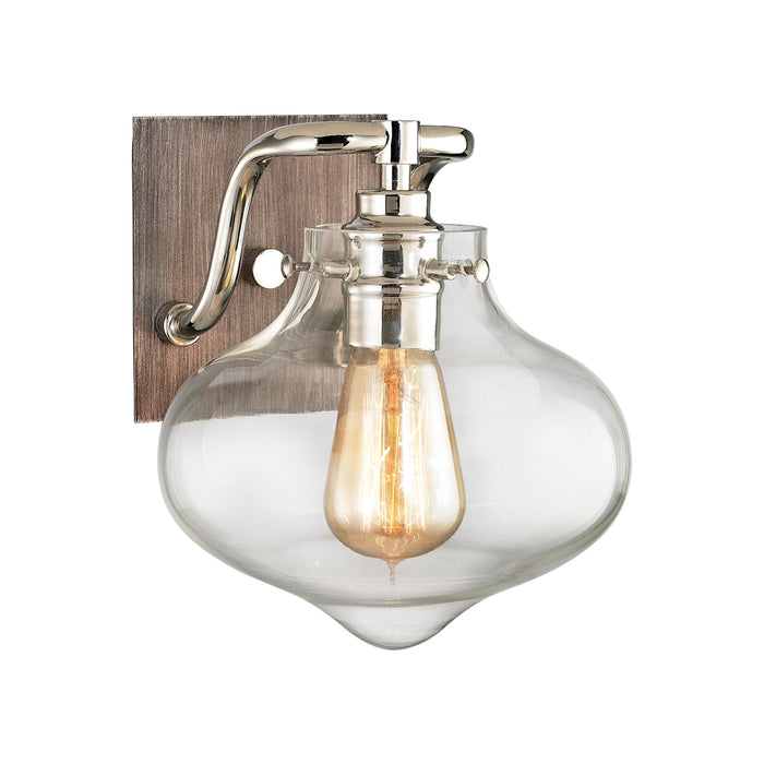 Kelsey 1-Light Vanity Lamp in Polished Nickel and Weathered Zinc with Clear Glass