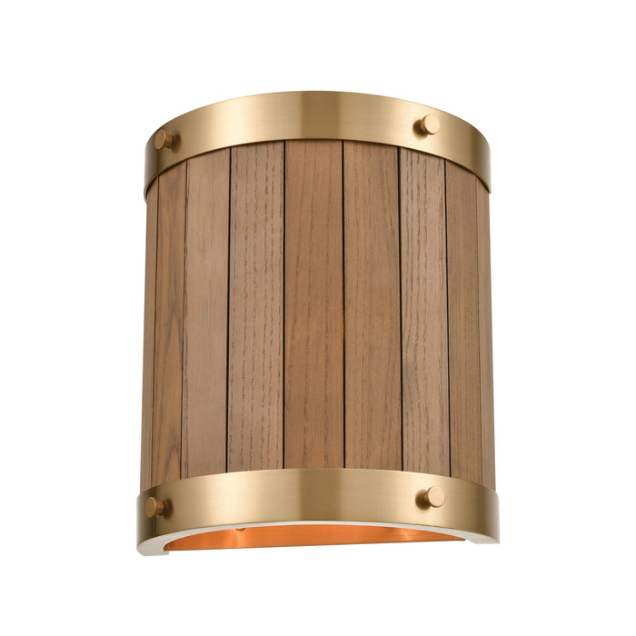 Wooden Barrel 10'' High 2-Light Sconce - Satin Brass