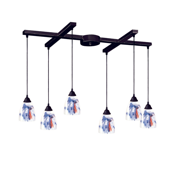 Classico 6-Light H-Bar Pendant Fixture in Dark Rust with Mountain Glass