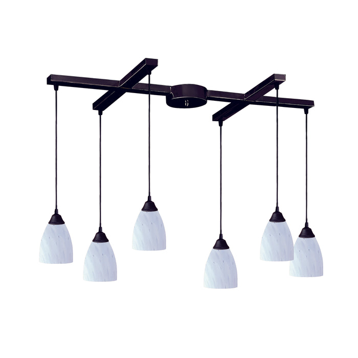 Classico 6-Light H-Bar Pendant Fixture in Dark Rust with Simple White Glass