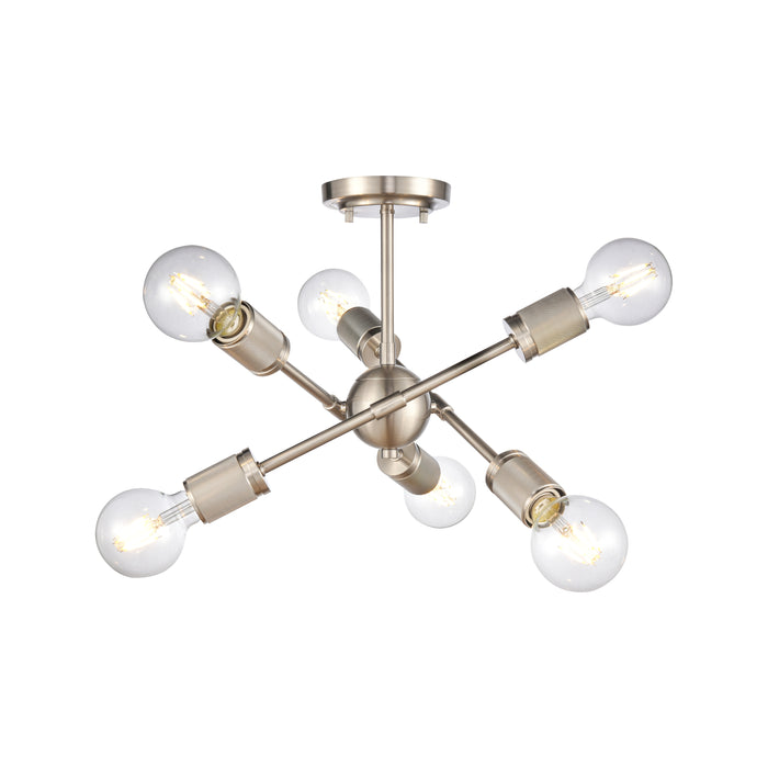 Module 15'' Wide 6-Light Semi Flush Mount - Satin Nickel