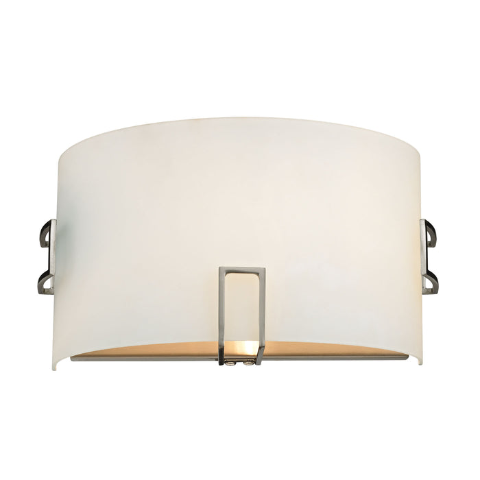 1-Light Wall Sconce in Brushed Nickel with White Glass