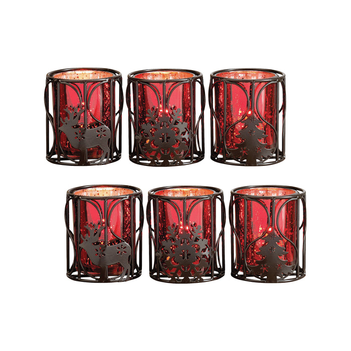 Heartland Reindeer Votives in Red (2 Sets of 3)