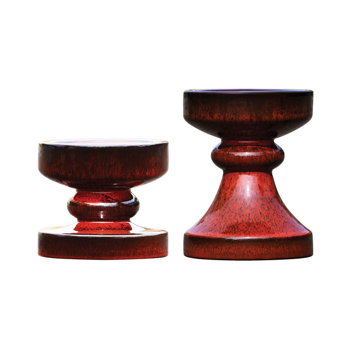 Florero Set of 2 Pillar Holders - Reactive Brick Red