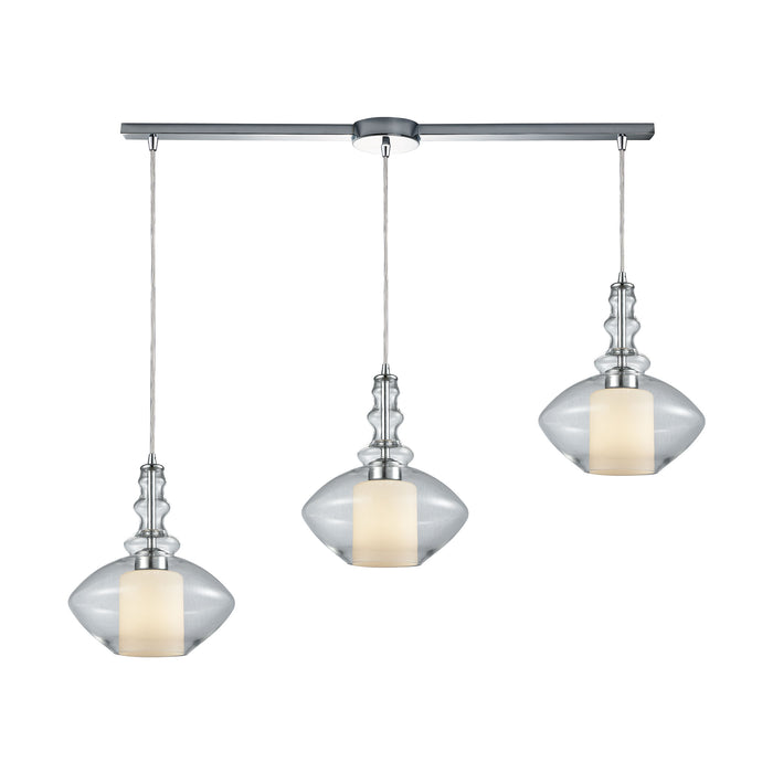 Alora 3-Light Linear Mini Pendant Fixture in Chrome with Clear and Opal White Glass