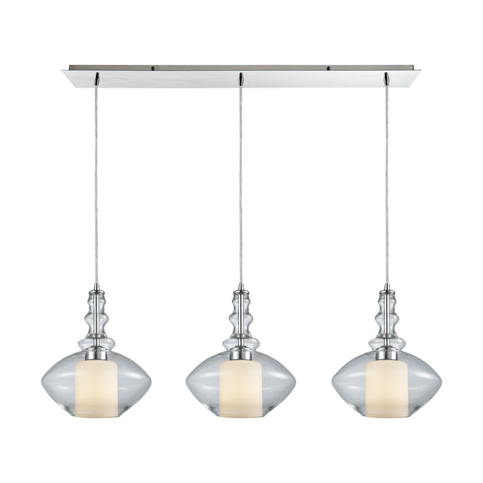 Alora 3-Light Linear Mini Pendant Fixture in Chrome with Clear and Opal White Glass