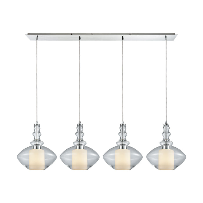 Alora 4-Light Linear Pendant Fixture in Chrome with Clear and Opal White Glass