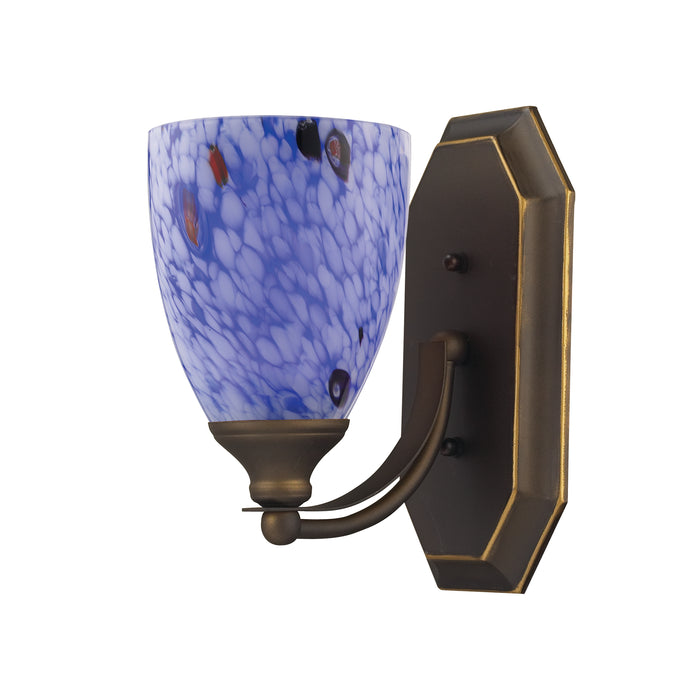 Mix-N-Match Vanity 1-Light Wall Lamp in Aged Bronze with Starburst Blue Glass