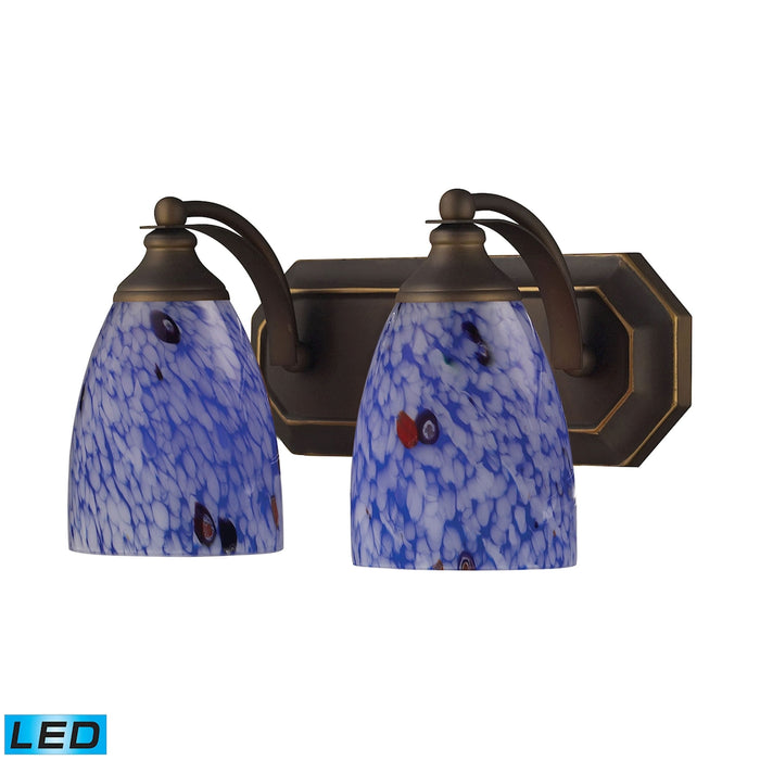 Mix-N-Match Vanity 2-Light Wall Lamp in Aged Bronze with Starburst Blue Glass - Includes LED Bulbs