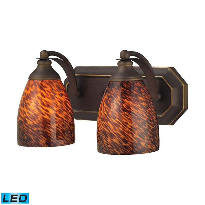 Mix-N-Match Vanity 2-Light Wall Lamp in Aged Bronze with Espresso Glass - Includes LED Bulbs