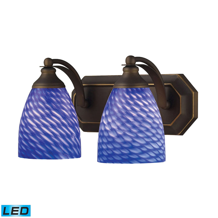 Mix-N-Match Vanity 2-Light Wall Lamp in Aged Bronze with Sapphire Glass - Includes LED Bulbs