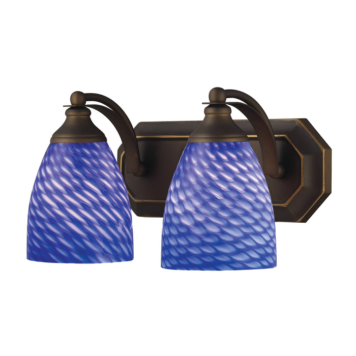 Mix-N-Match Vanity 2-Light Wall Lamp in Aged Bronze with Sapphire Glass