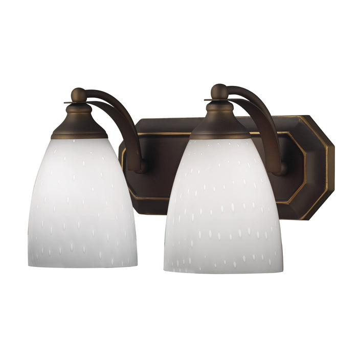 Mix-N-Match Vanity 2-Light Wall Lamp in Aged Bronze with Simple White Glass