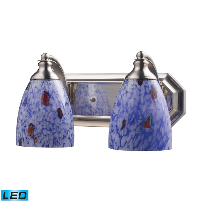 Mix-N-Match Vanity 2-Light Wall Lamp in Satin Nickel with Starburst Blue Glass - Includes LED Bulbs