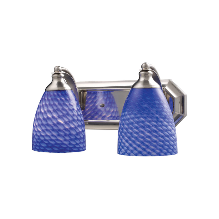 Mix-N-Match Vanity 2-Light Wall Lamp in Satin Nickel with Sapphire Glass