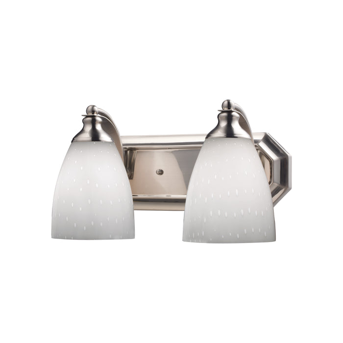 Mix-N-Match Vanity 2-Light Wall Lamp in Satin Nickel with Simple White Glass