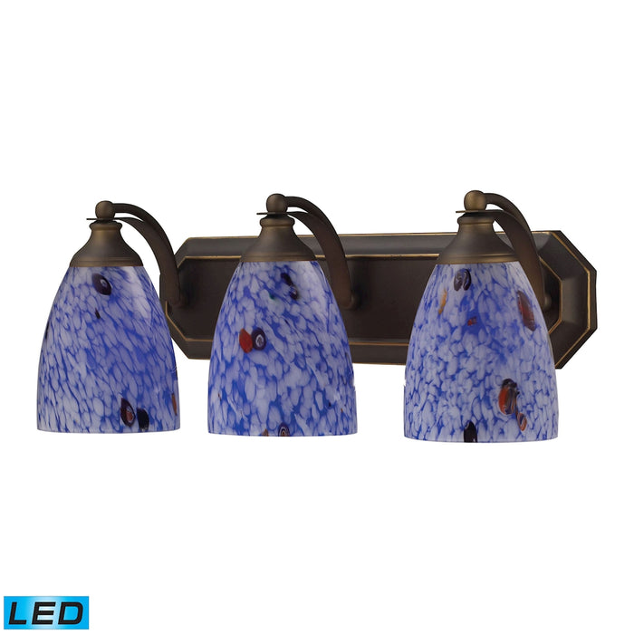 Mix-N-Match Vanity 3-Light Wall Lamp in Aged Bronze with Starburst Blue Glass - Includes LED Bulbs