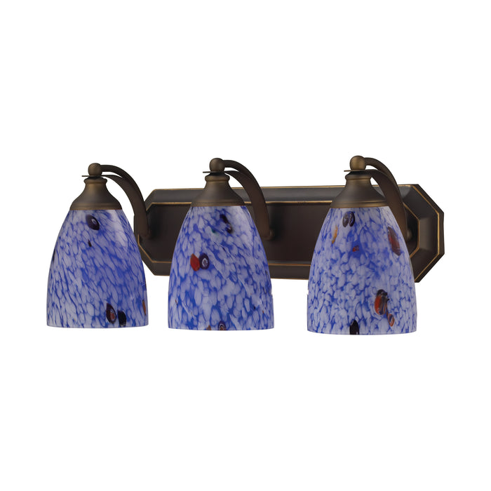 Mix-N-Match Vanity 3-Light Wall Lamp in Aged Bronze with Starburst Blue Glass