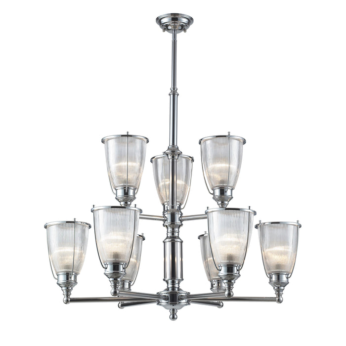 Halophane 9-Light Chandelier in Polished Chrome