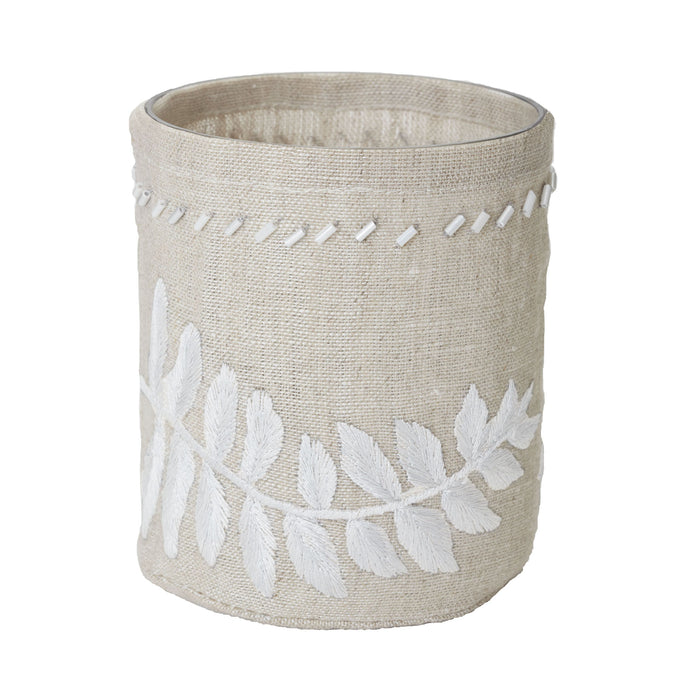 Linen Silver Stitched Fern Votive-s