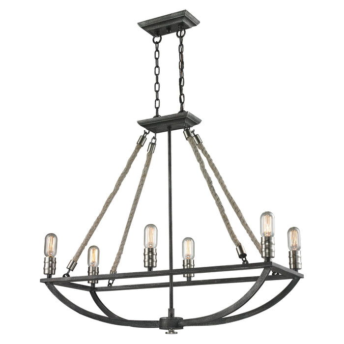 Natural Rope 13'' Wide 6-Light Chandelier - Polished Nickel