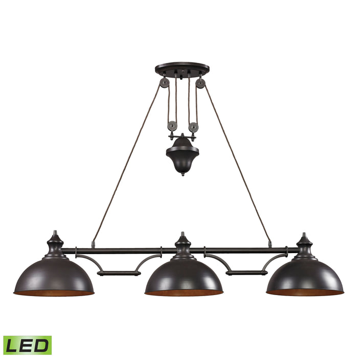 Farmhouse 56'' Wide 3-Light Linear Chandelier - Oiled Bronze