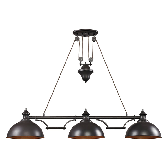 Farmhouse 56'' Wide 3-Light Linear Chandelier - Oiled Bronze