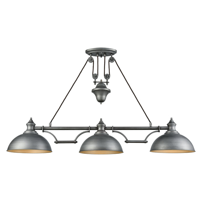 Farmhouse 56'' Wide 3-Light Linear Chandelier - Weathered Zinc