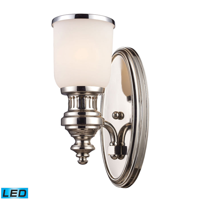 Chadwick 1-Light Wall Lamp in Polished Nickel with White Glass - Includes LED Bulb