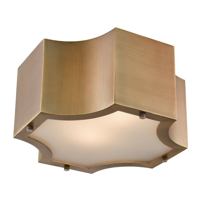 Gordon 2-Light Flush Mount in Classic Brass with Frosted Glass Diffuser