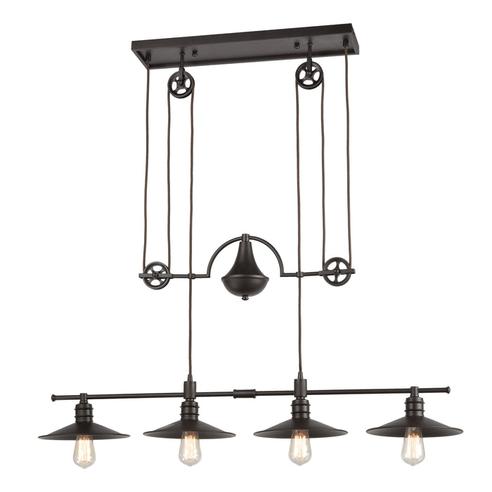 Spindle Wheel 42'' Wide 4-Light Linear Chandelier - Oil Rubbed Bronze