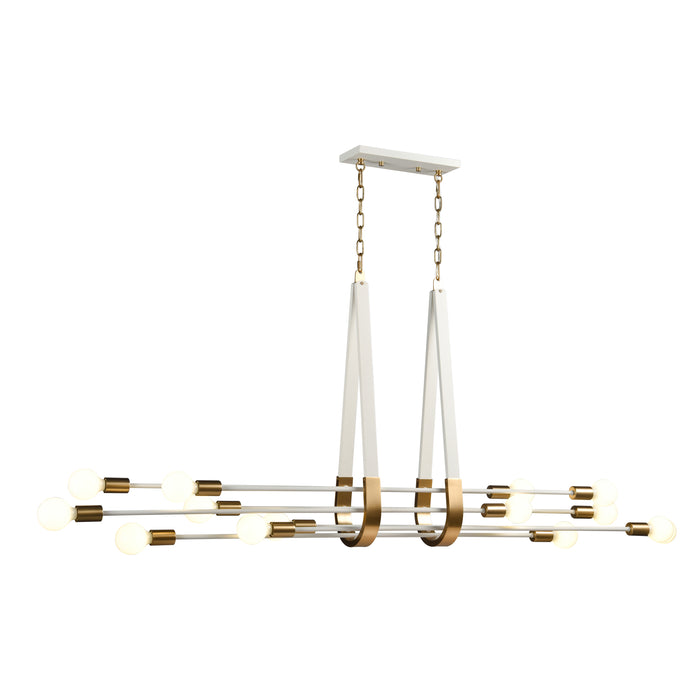 Sabine 72'' Wide 14-Light Linear Chandelier - Textured White with Brushed Gold