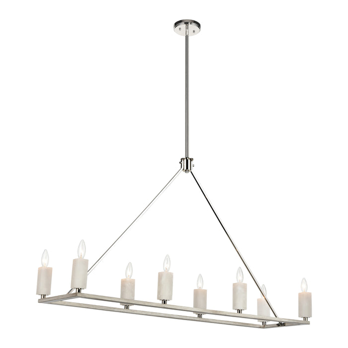 White Stone 48'' Wide 8-Light Linear Chandelier - Polished Nickel