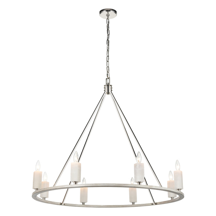 White Stone 39'' Wide 8-Light Chandelier - Polished Nickel