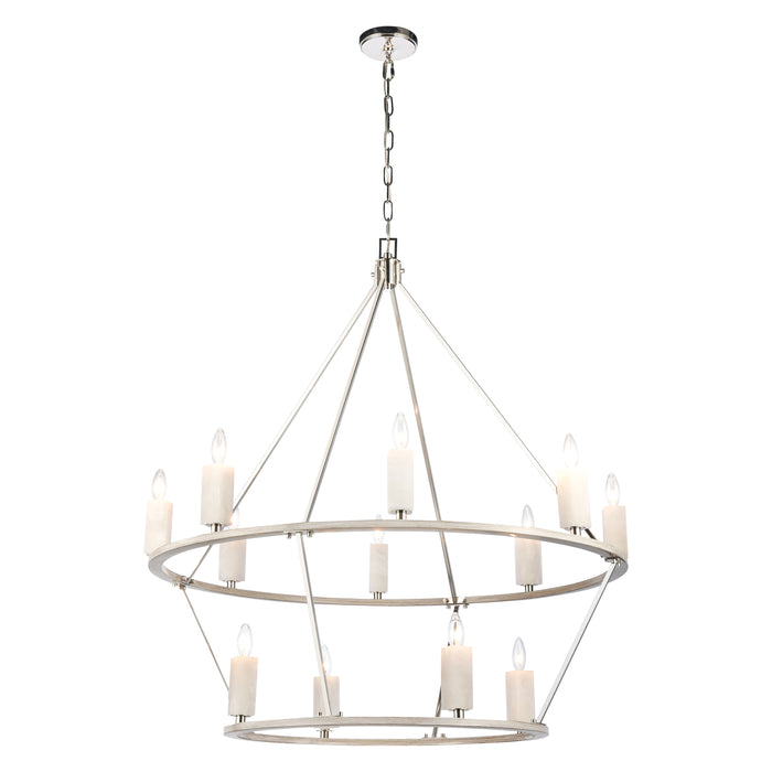 White Stone 40'' Wide 12-Light Chandelier - Polished Nickel