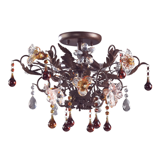 Cristallo Fiore 19'' Wide 3-Light Semi Flush Mount - Deep Rust