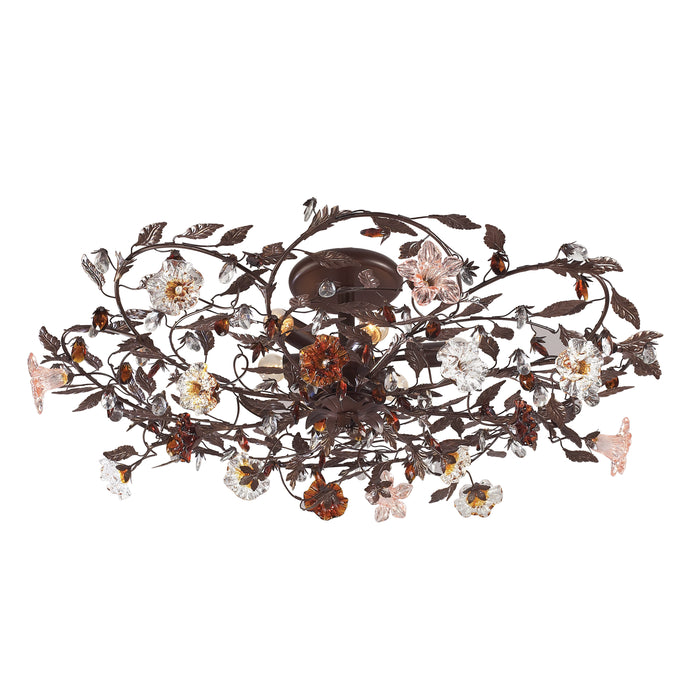 Cristallo Fiore 38'' Wide 6-Light Flush Mount - Deep Rust